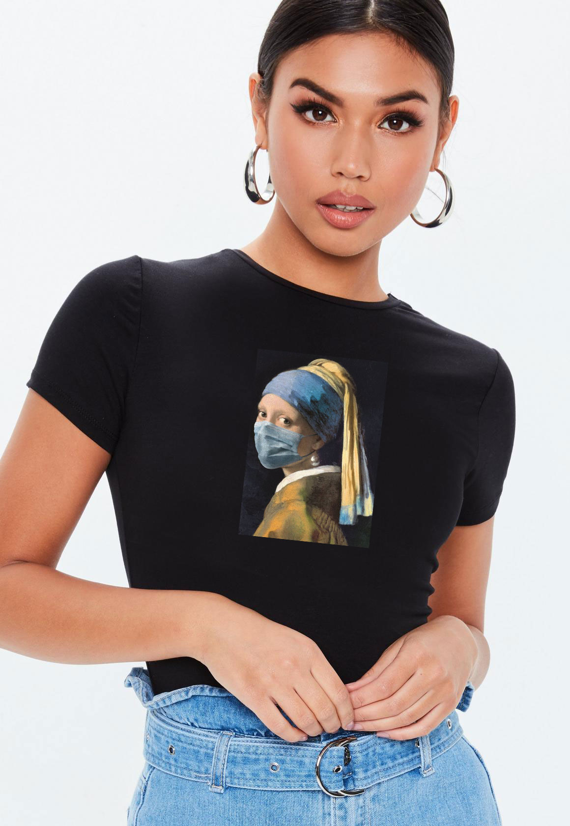 Tricou dama negru - Fata cu perla in Pandemie - CATEGORIE